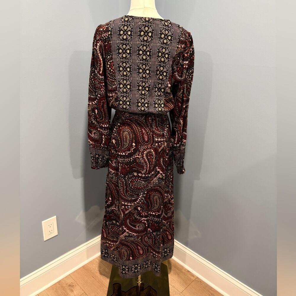 Knox Rose Boho Paisley Midi Dress Navy Red Floral Print Button Front Small - Picture 4 of 10